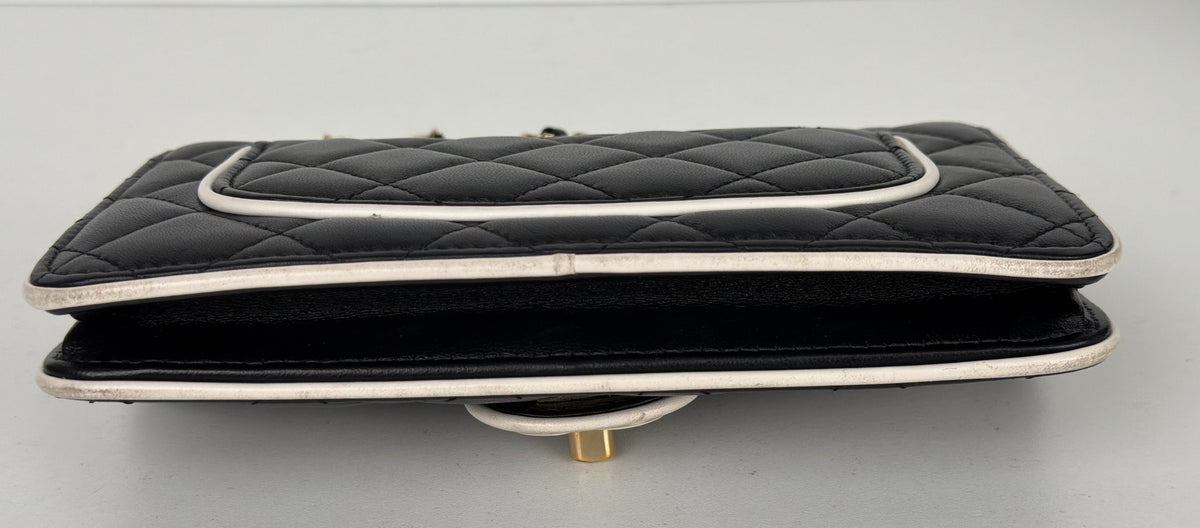 Chanel Wallet on Chain Crossbody Bag in Black & White Quilted Lambskin Leather NFC