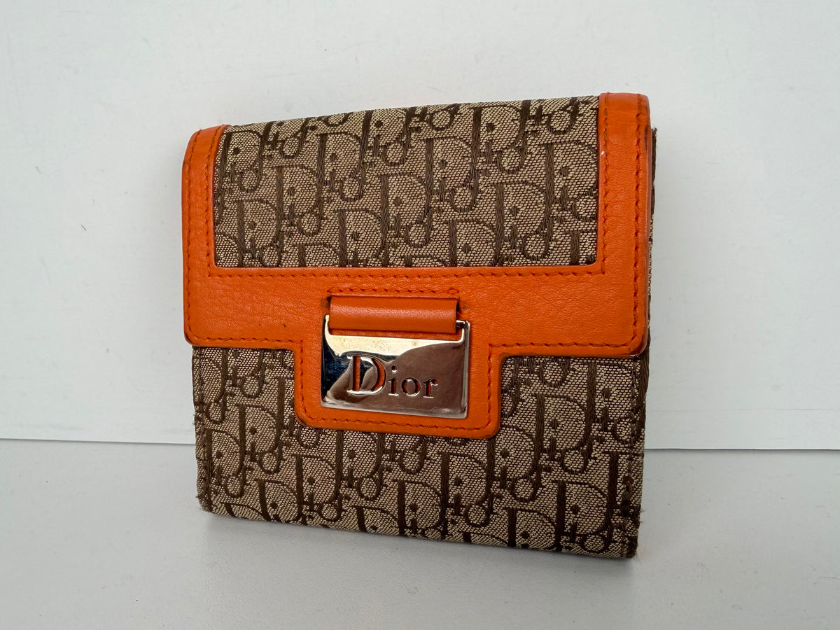 Christian Dior Brown and Orange Diorissimo Canvas Compact Wallet K1