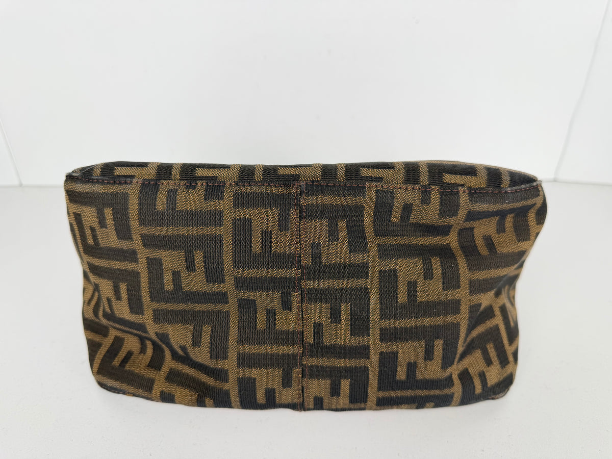 Fendi Zucca FF Double Flap Baguette Shoulder Bag in Brown Canvas