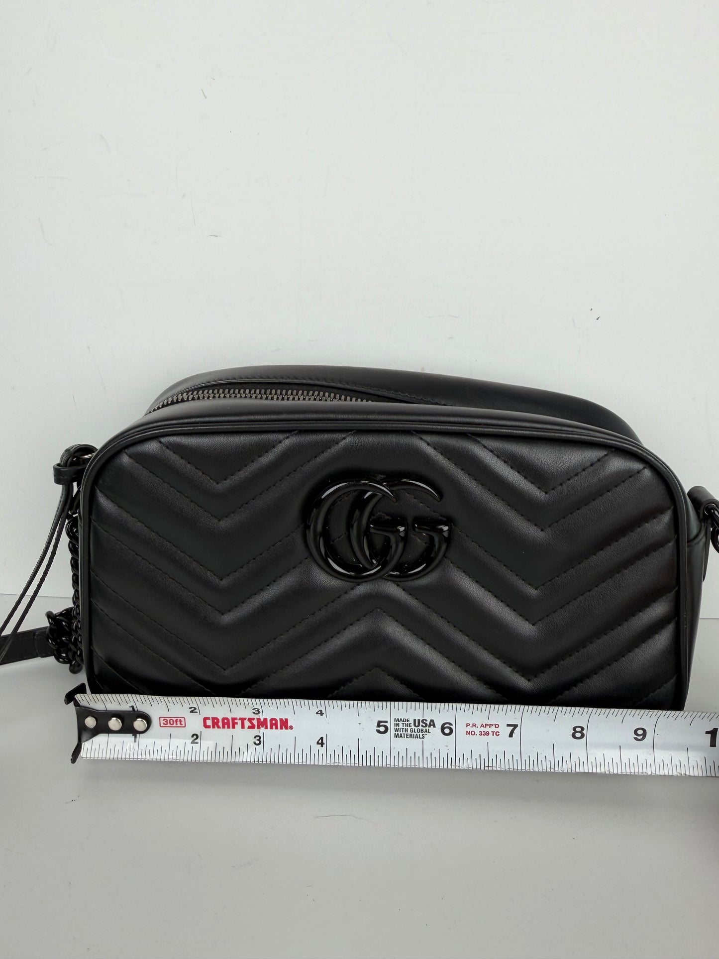Gucci Monochrome GG Marmont Chain Shoulder Bag Small in Black Quilted Leather YS-13