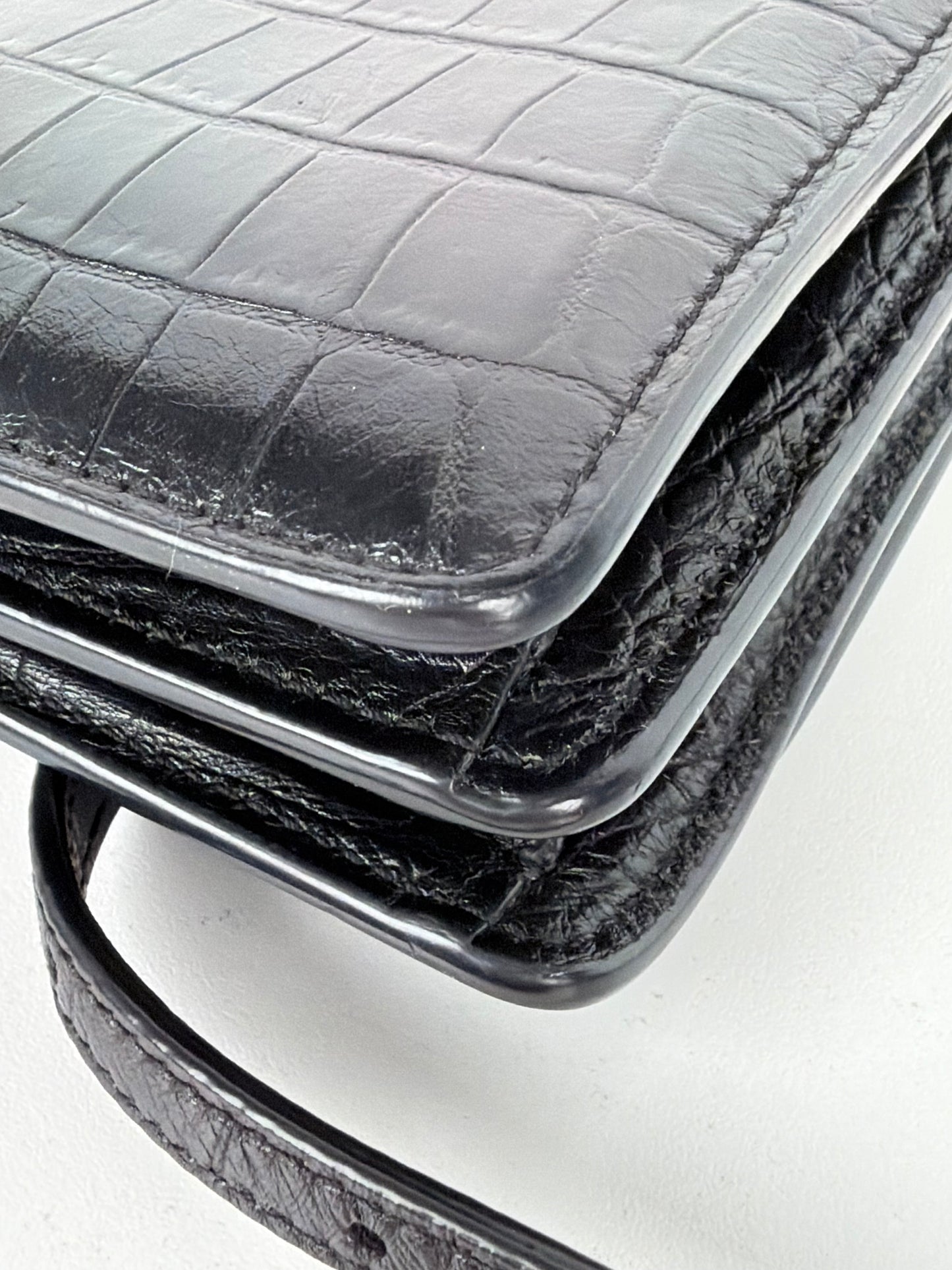 Saint Laurent Sunset Bag Small in Black Croc-Embossed Leather Gold Hardware YS-20