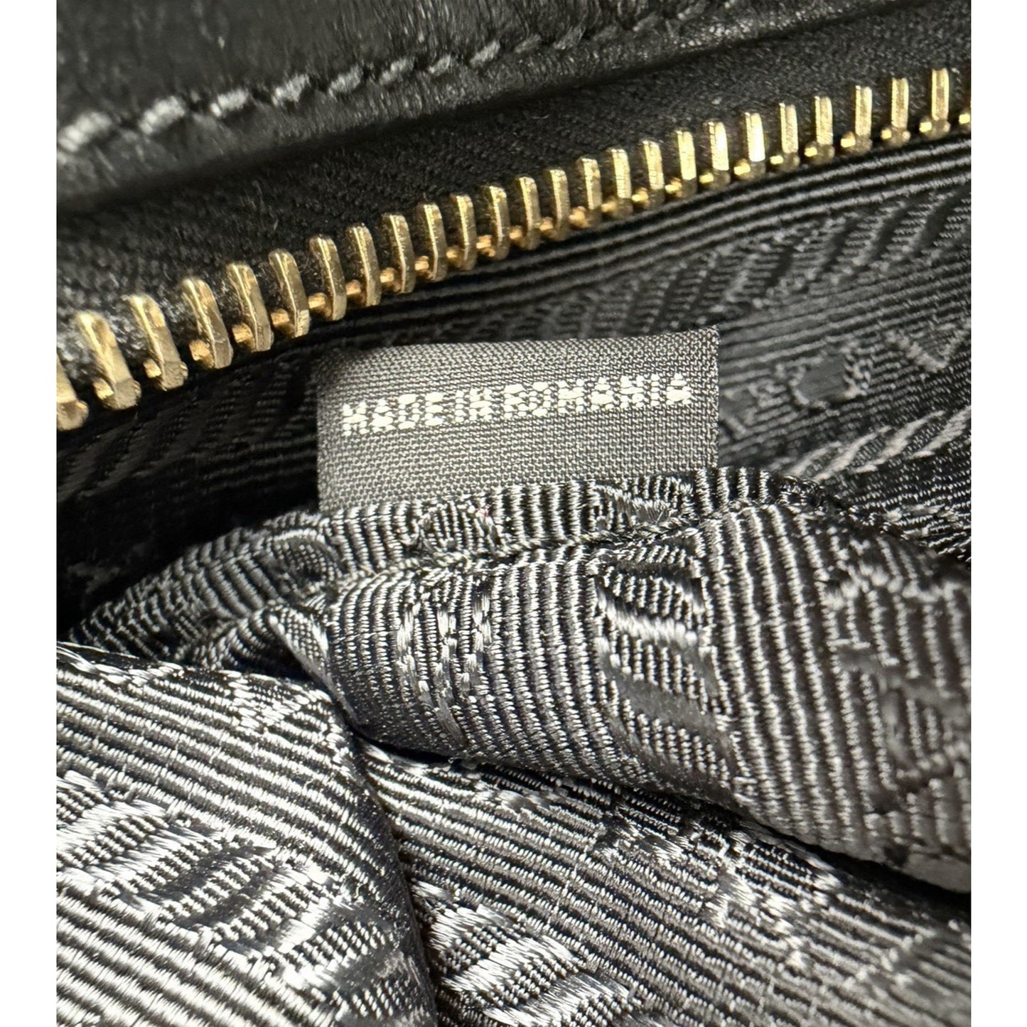 Prada Tessuto Tote Bag in Black Nylon with Gold Hardware Buckle Accents S