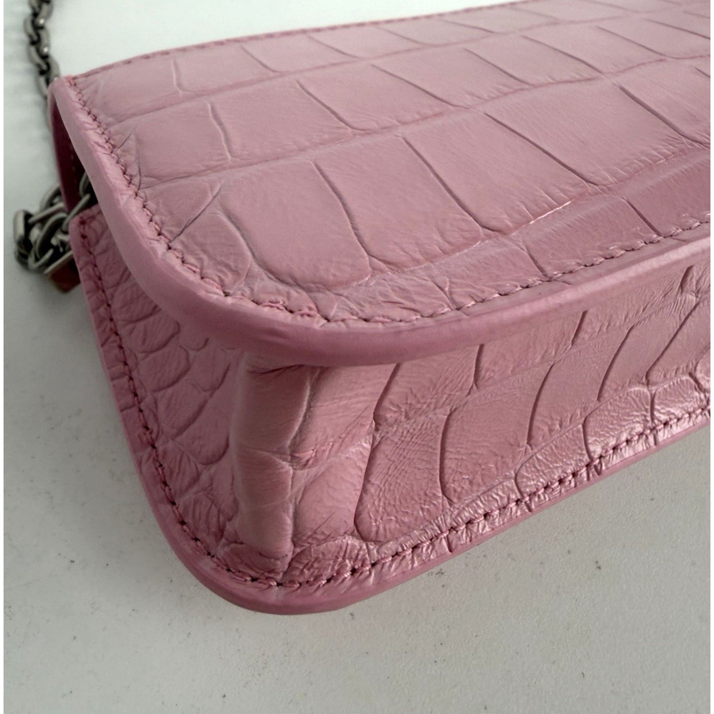Balenciaga Gossip Wallet on Chain Bag Pink Crocodile Calfskin Silver HW S01
