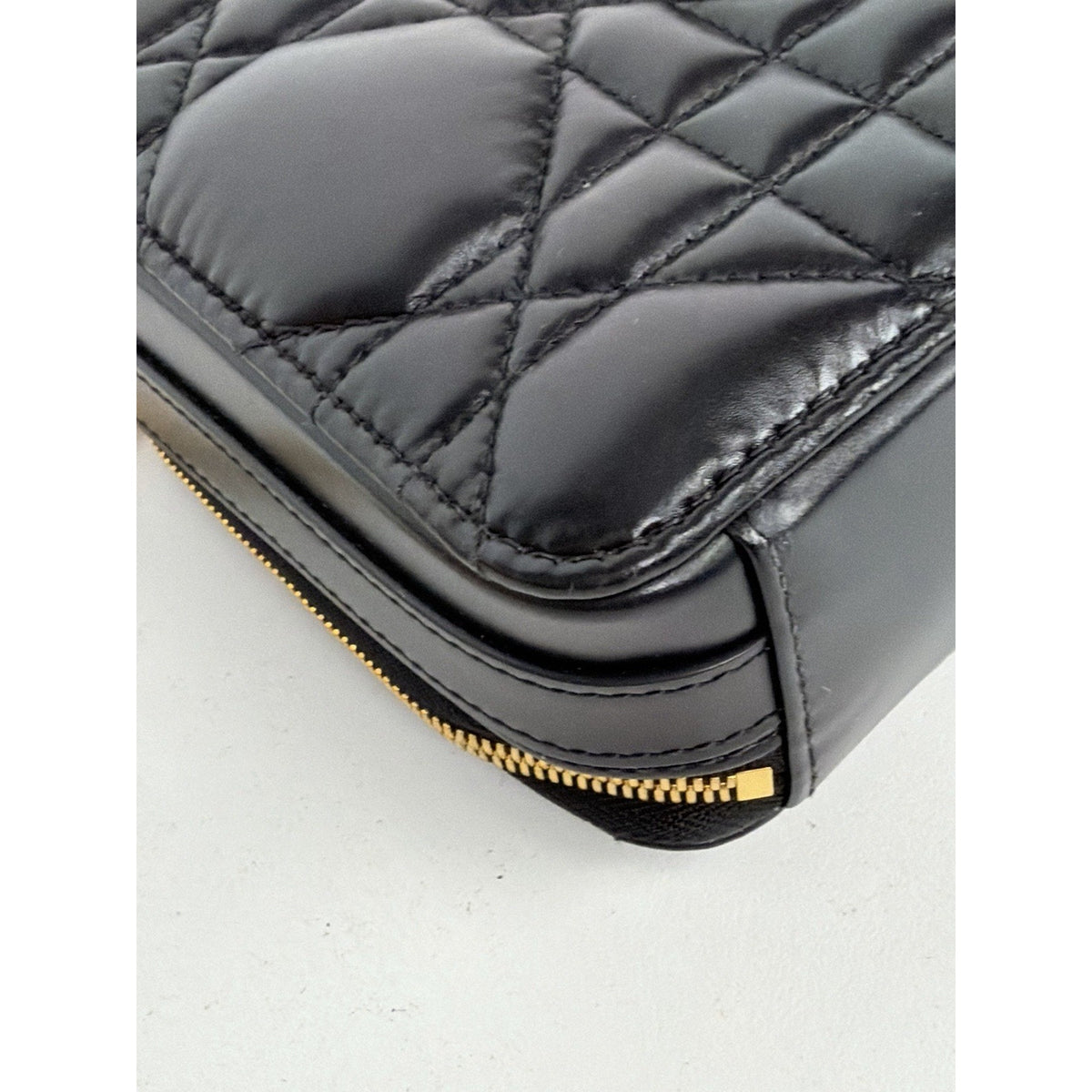 Christian Dior Caro Box Shoulder Bag in Black Quilted Macrocannage Leather E2