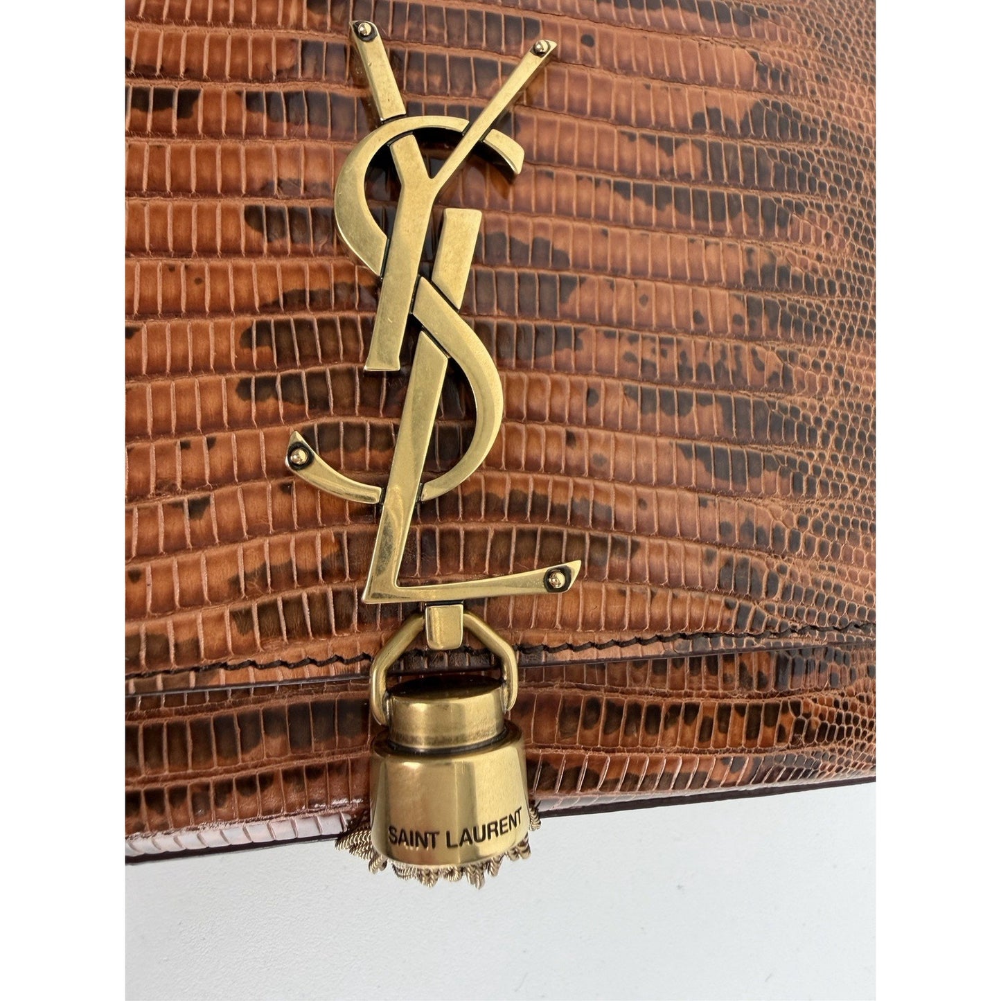 Saint Laurent Kate Small Tassel Wallet on Chain in Lizard Embossed Leather C9