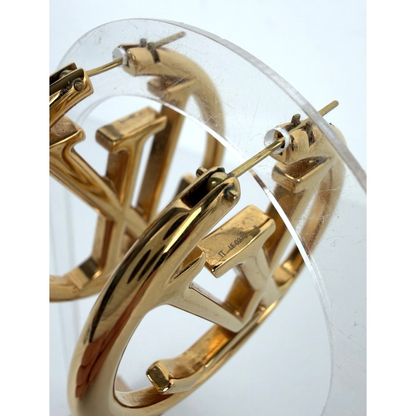 Louis Vuitton Louise Hoop LV Logo Earrings in Gold Color GM
