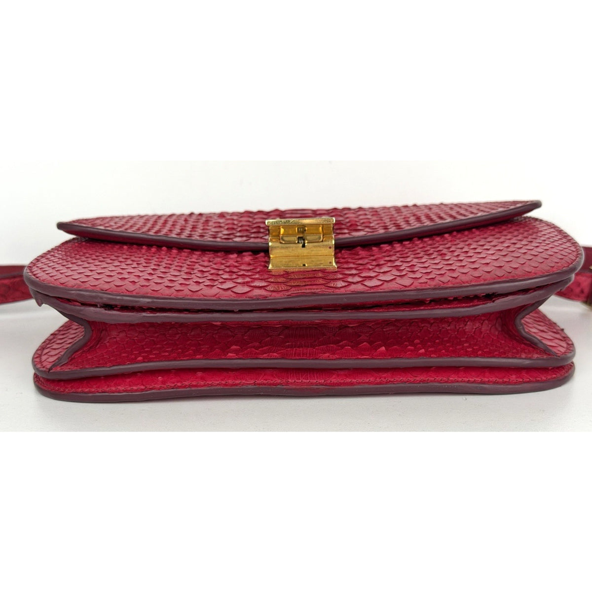 Celine Medium Classic Box Flap Shoulder Bag Red Python Leather Gold Hardware C-1