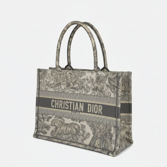 Christian Dior Medium Book Tote Gray Toile de Jouy Embroidered Canvas 2023 D1