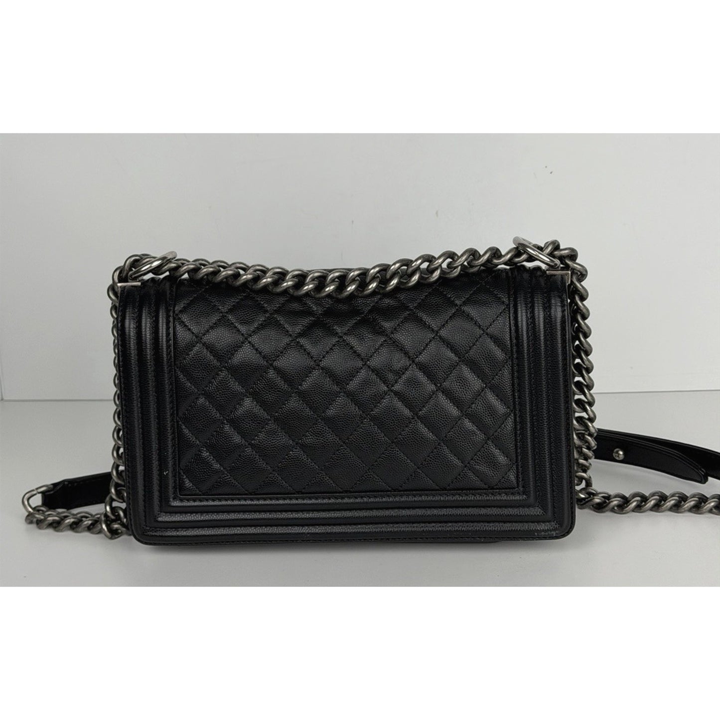 CHANEL Boy Flap Shoulder Bag Black Caviar Quilted Leather Medium 2019 C6