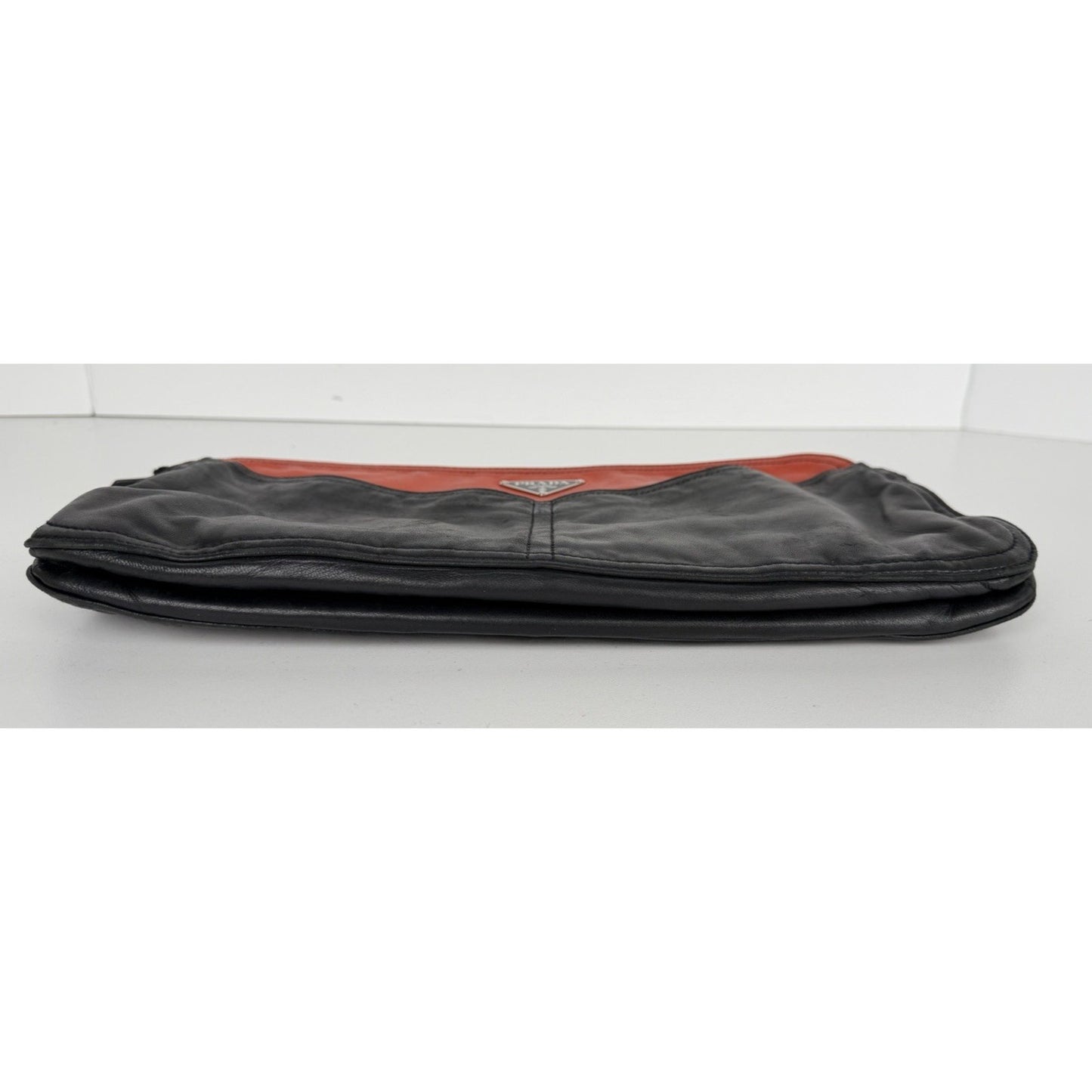Prada Bicolor Leather Clutch Bag in Black and Orange Unisex S11
