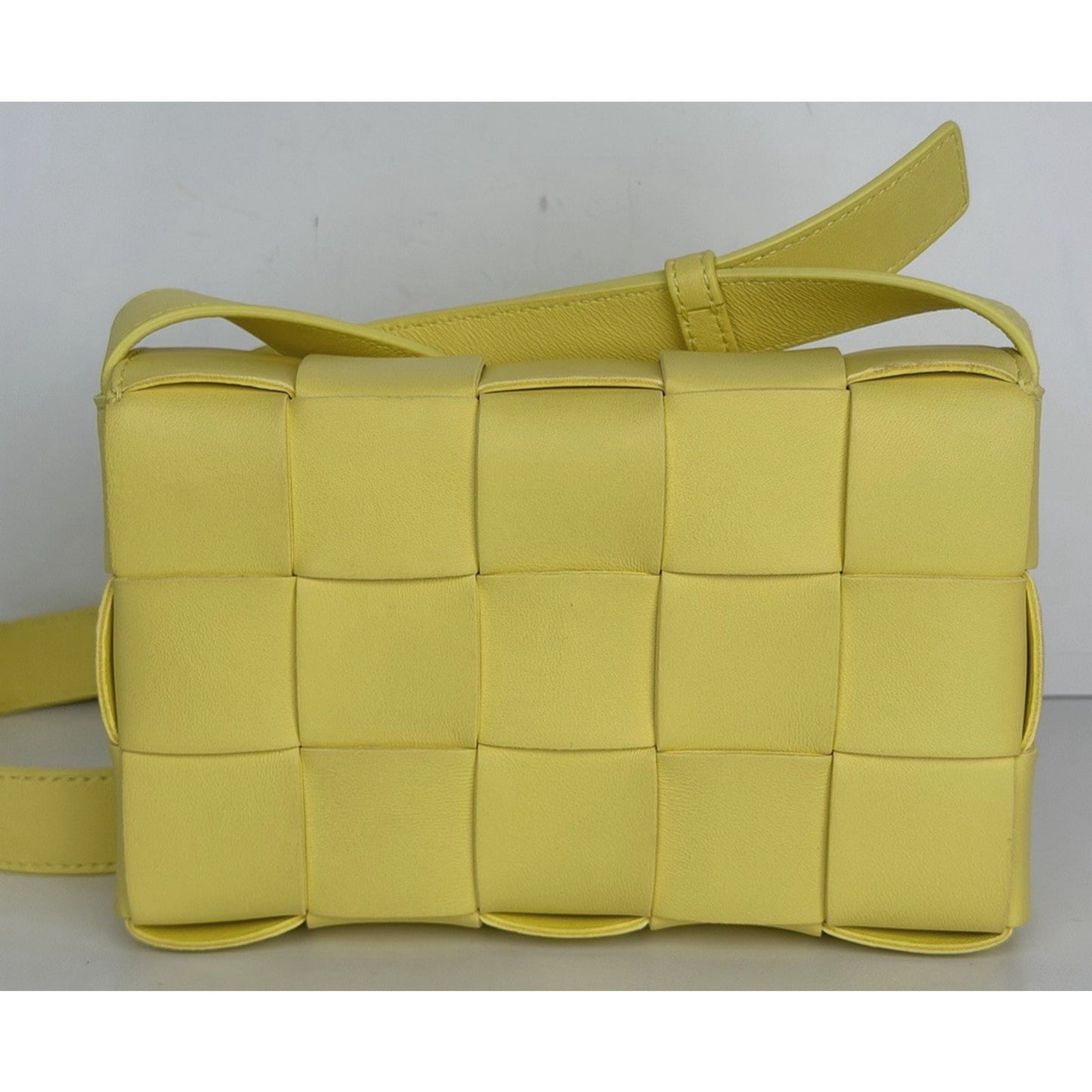 Bottega Veneta Cassette Crossbody Bag in Yellow Intrecciato Lambskin Leather