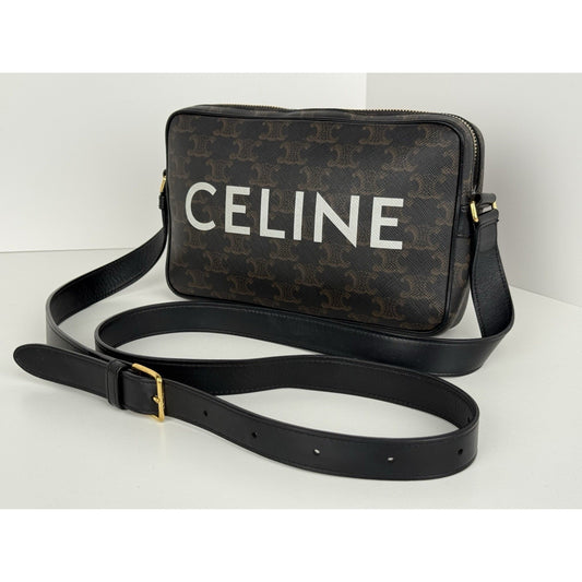 Celine Shoulder Bag Messenger Logo Print Triomphe Leathe
