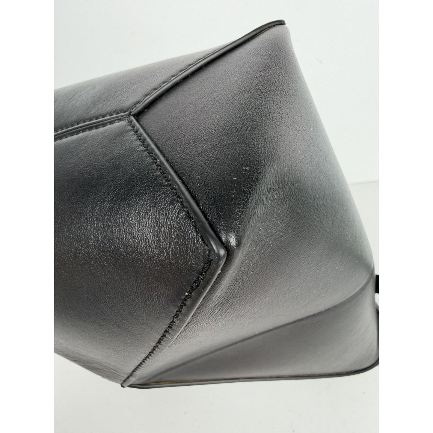 Loewe Shiny Calfskin Mini Puzzle Fold Tote Bag in Black Leather F2