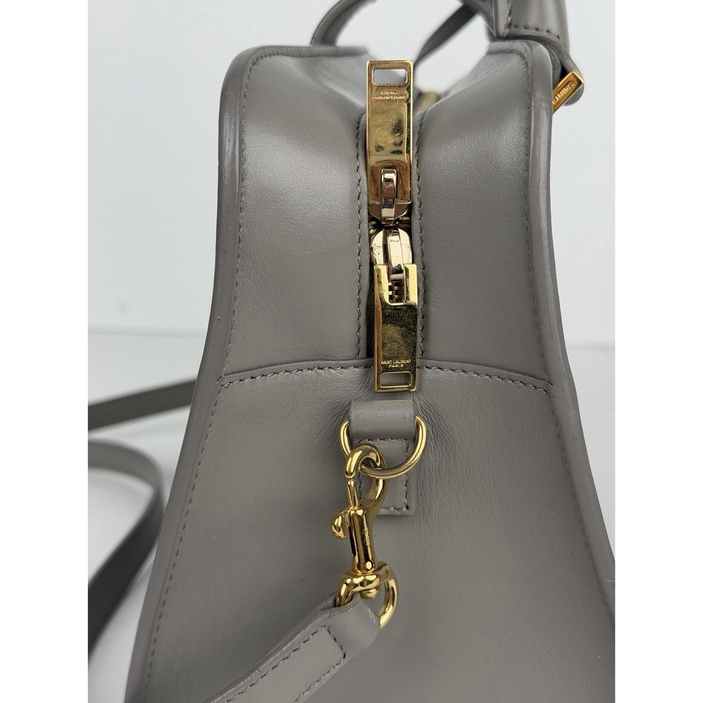 Saint Laurent Baby Monogram Downtown Cabas Bag in Gray Calfskin Leather S-19