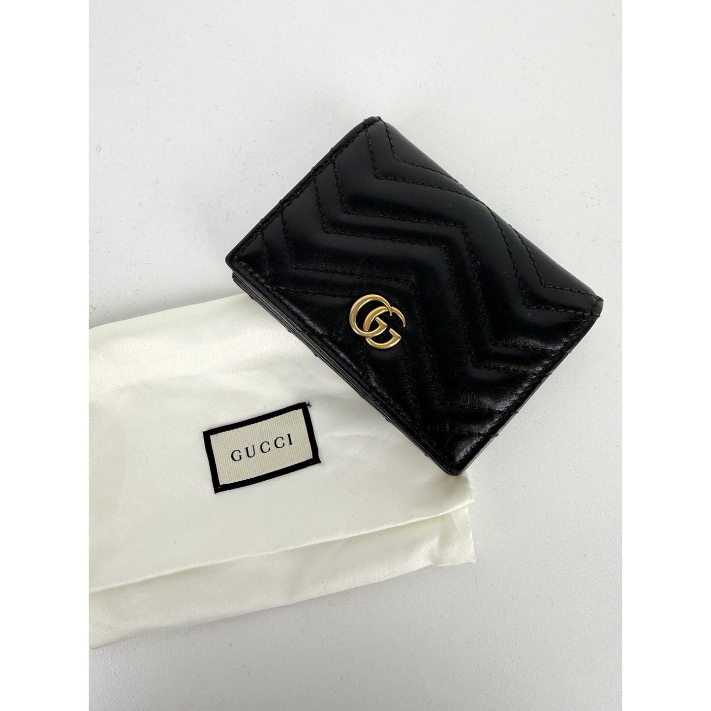 Gucci GG Marmont Matelasse Leather Card Case Wallet in Black K-3
