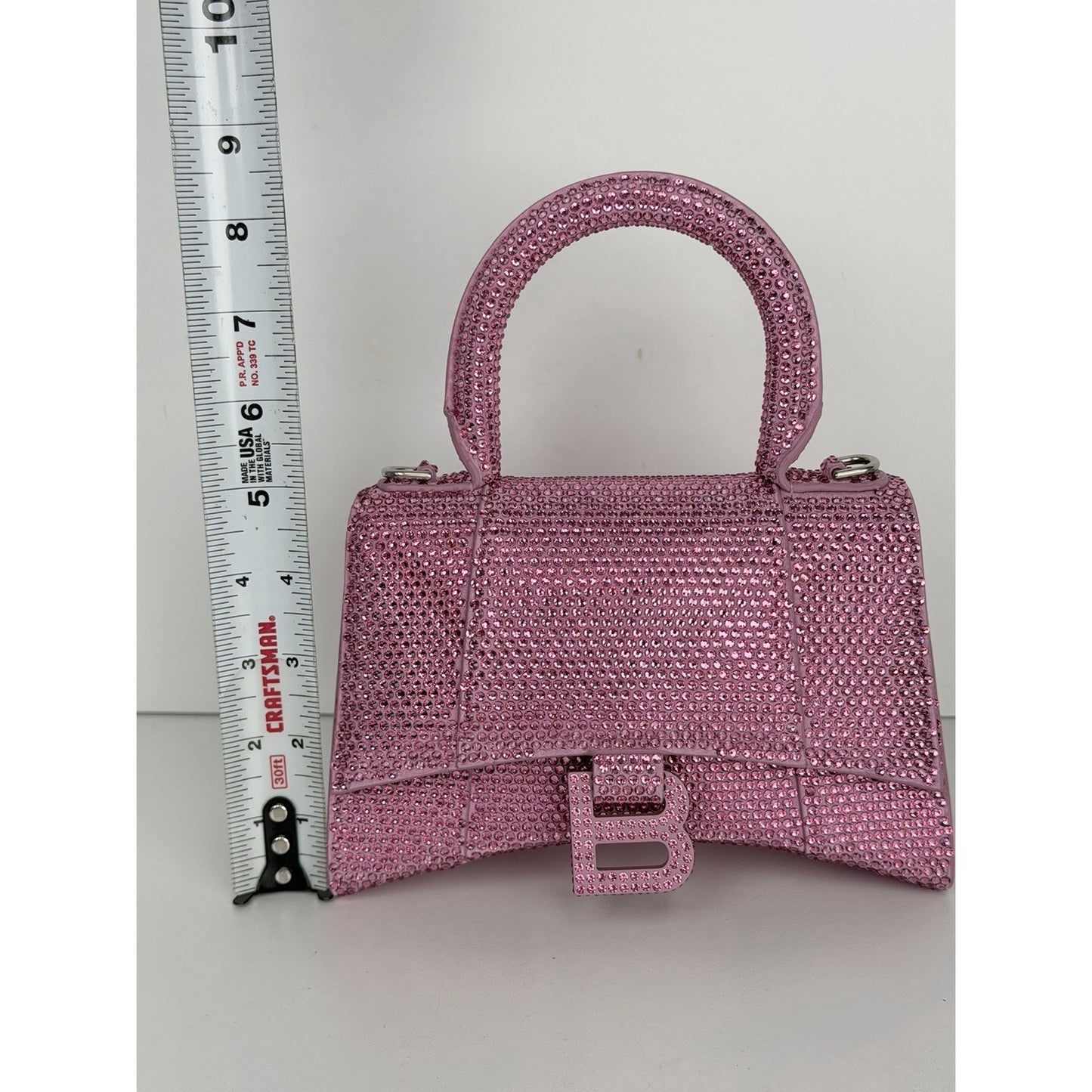 Balenciaga Strass Suede Hourglass Top Handle Bag XS in Pink B1
