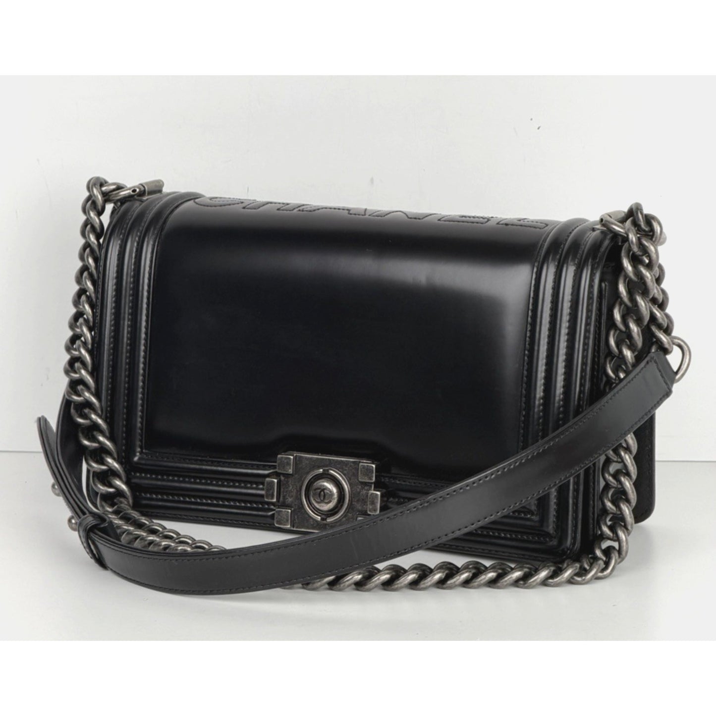 Chanel Reverso Boy Bag Medium in Black Calfskin Leather 2015-2016 B6