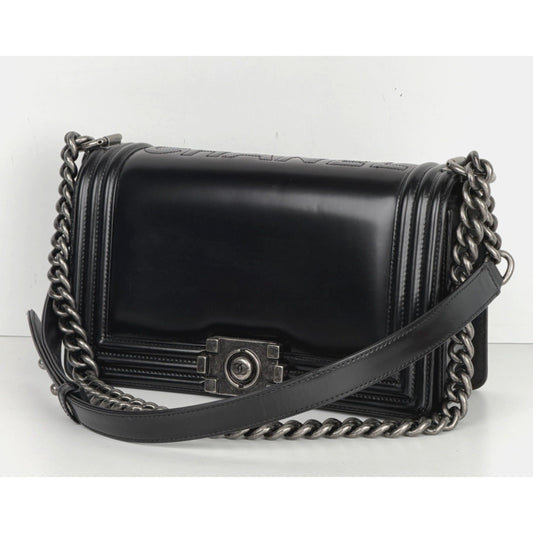 Chanel Reverso Boy Bag Medium in Black Calfskin Leather 2015-2016 B6