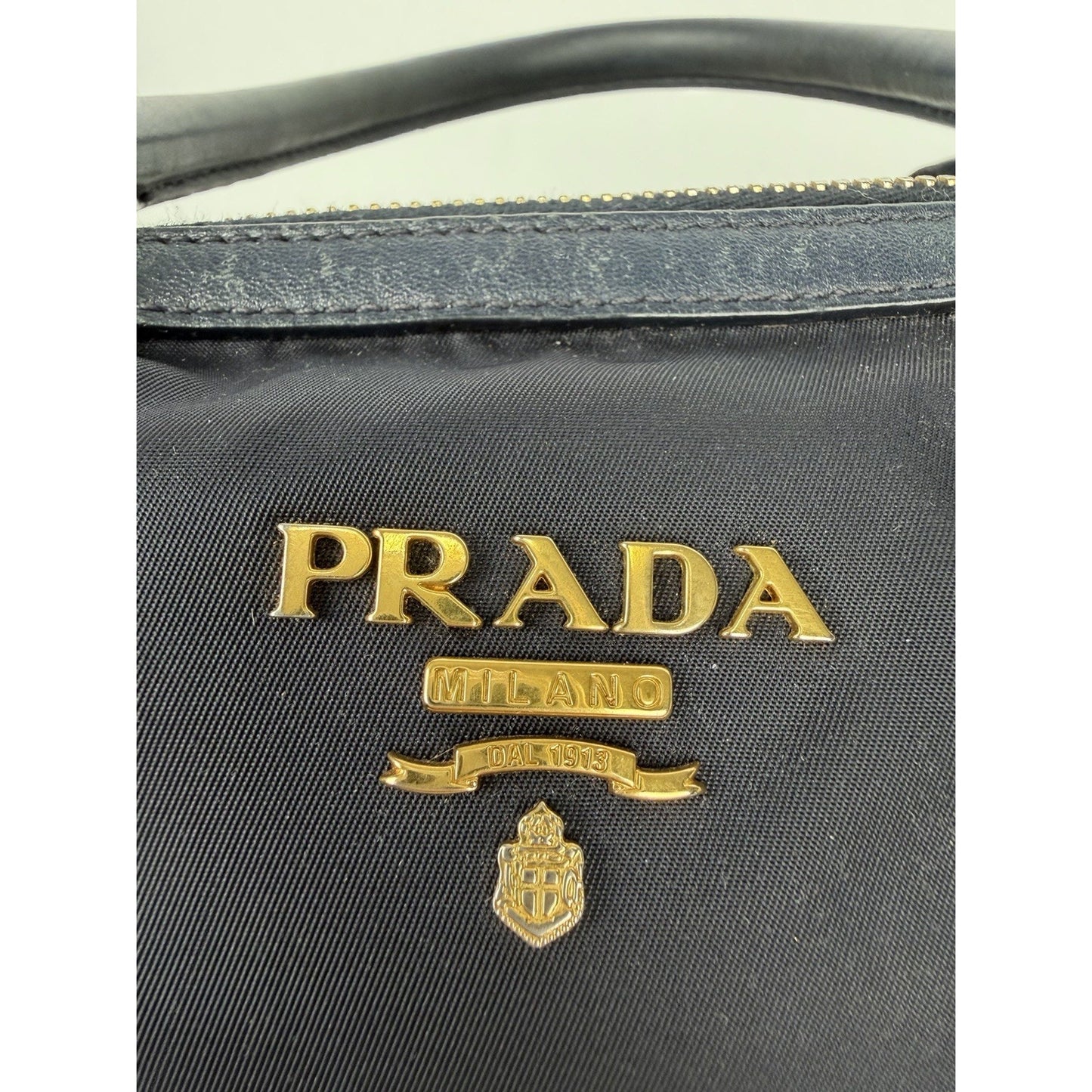 Prada Two-Way Satchel Handbag in Blue Tessuto Nylon Saffiano Leather S03