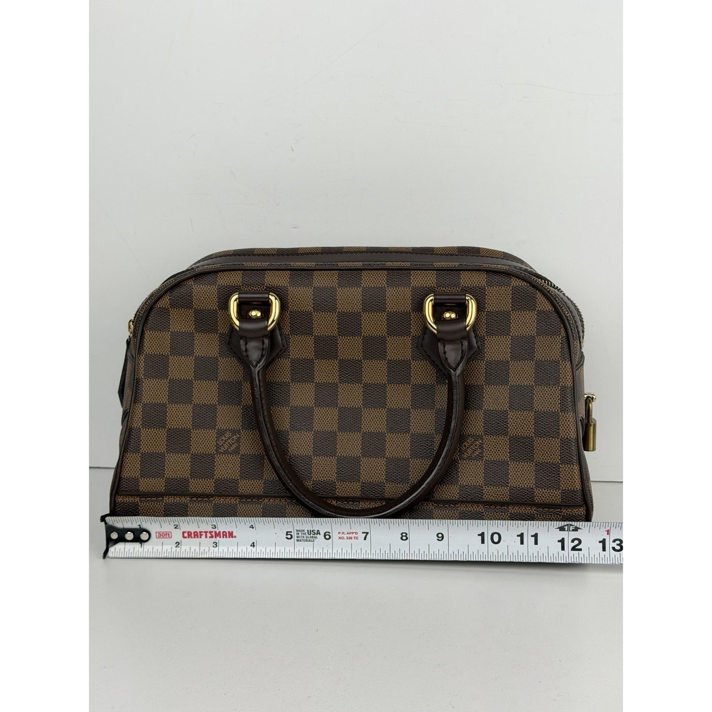 Louis Vuitton Duomo HandBag Damier Ebene & Brown Pattern Leather Handles 2006 S