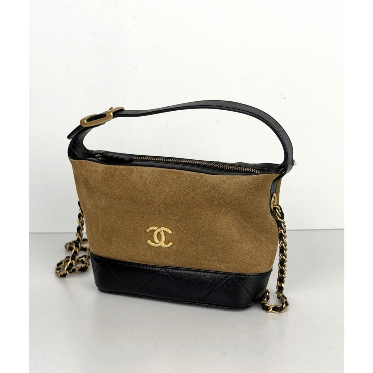 Chanel Coco Base Quilted Mini Hobo Clutch Bag with Chain in Brown Suede NFC E-3