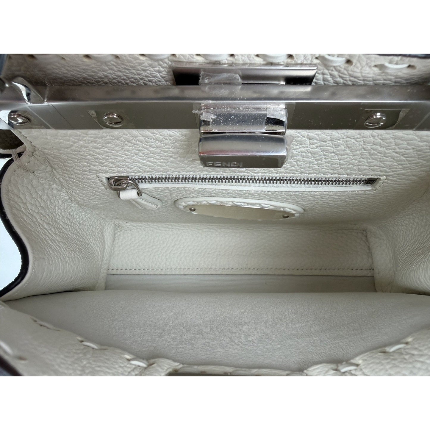 Fendi Peekaboo ISeeU Mini Bag White Cuoio Romano Leather Silver-Tone Hardware B1