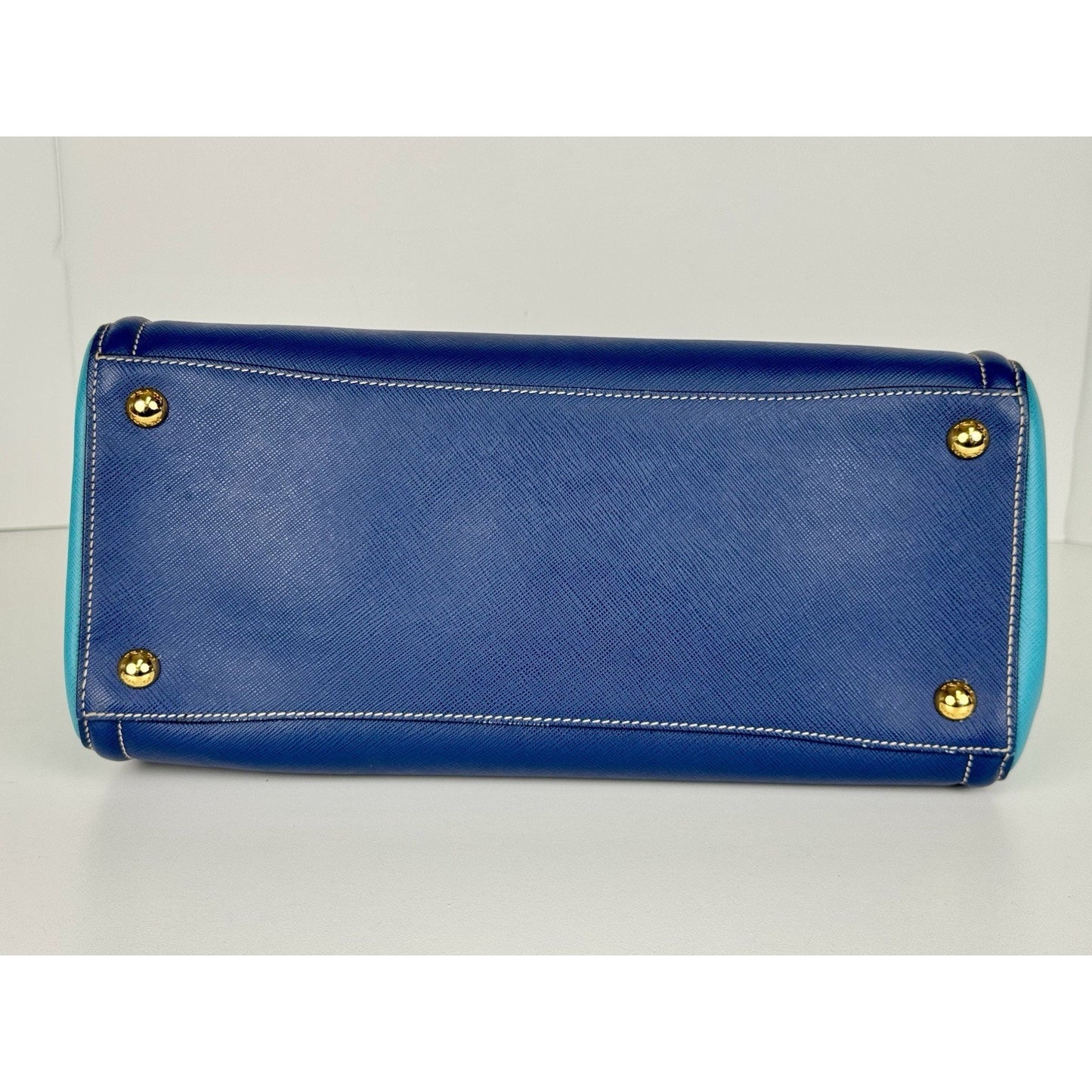 Prada Galleria Saffiano Lux Leather Two Tone Blue Tote C-9