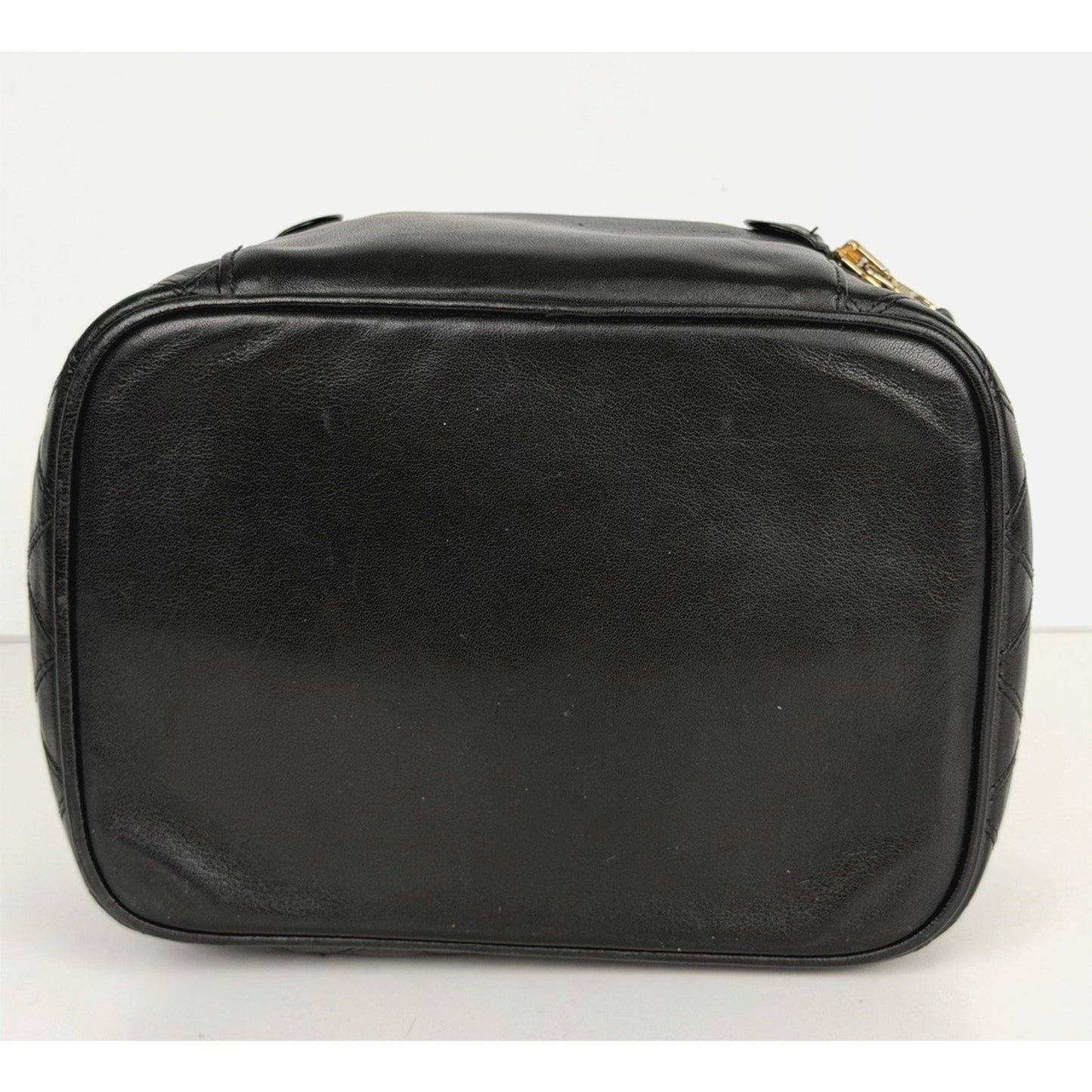 Chanel Vanity Case Vintage Black Quilted Lambskin Top Handle 1989-1991 S11