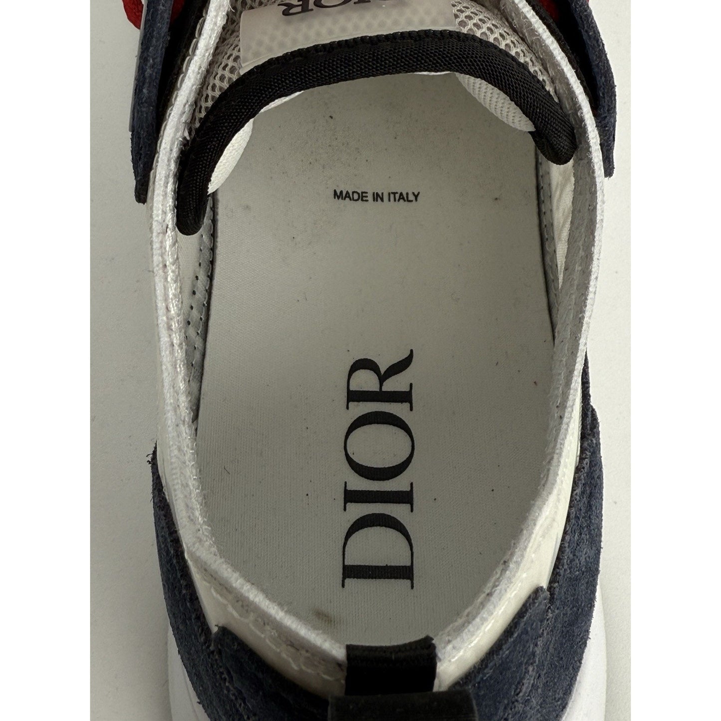 Dior Men’s White and Blue Sneakers with Red Laces, Size 42