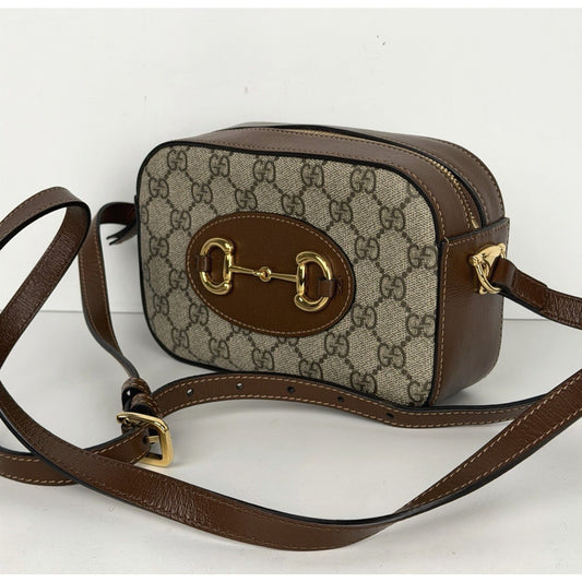 Gucci Horsebit 1955 Mini Camera Bag in GG Supreme Canvas and Brown Leather S07