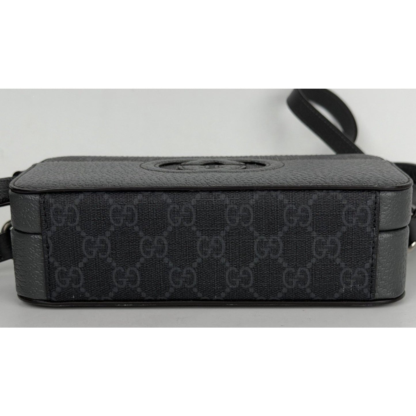 Gucci GG Supreme Interlocking G Shoulder Bag Grey Canvas&Black Leather Trim S17