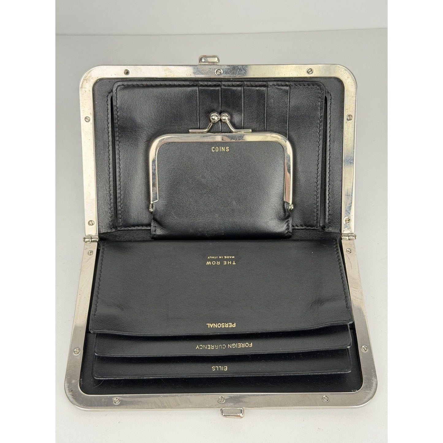 The Row Black Leather Minaudiere Women Clutch B4