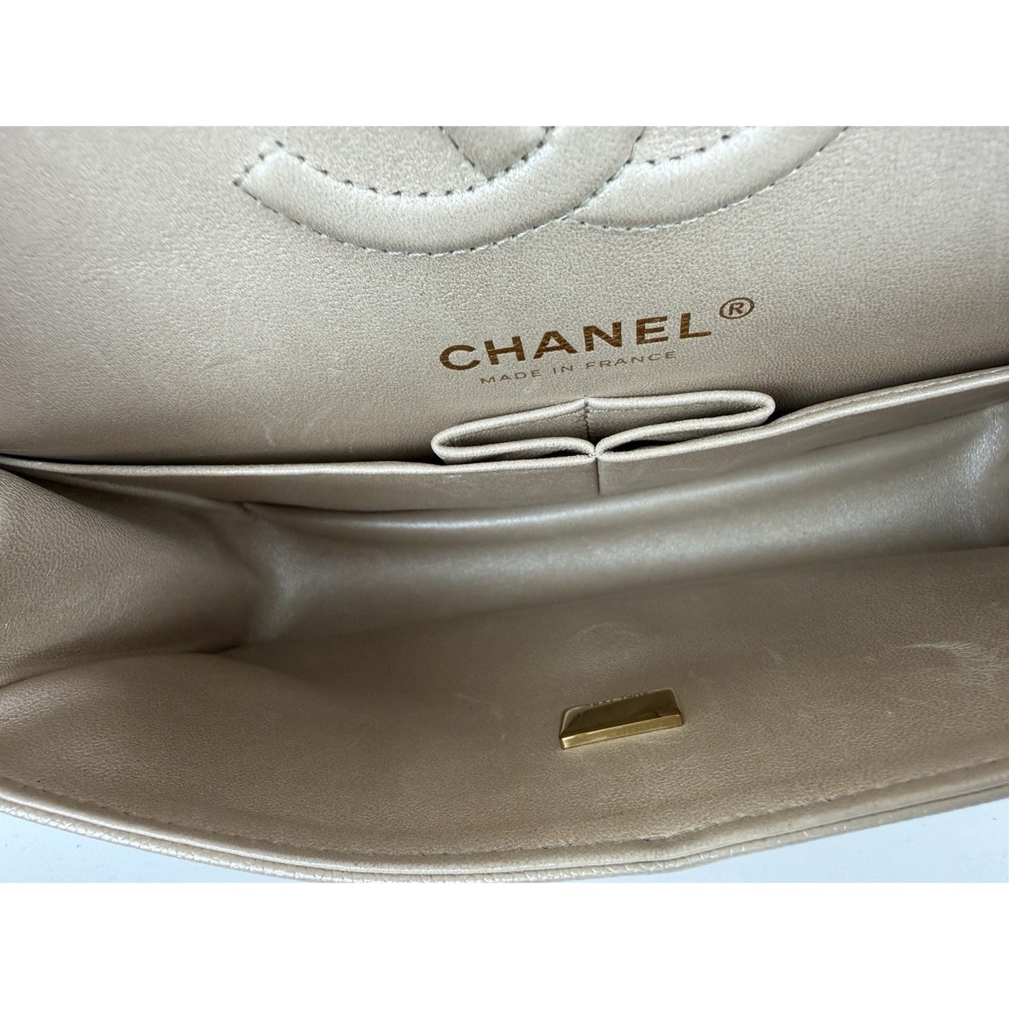 Chanel Timeless Classic Medium Double Flap Bag Beige Caviar Leather B-4