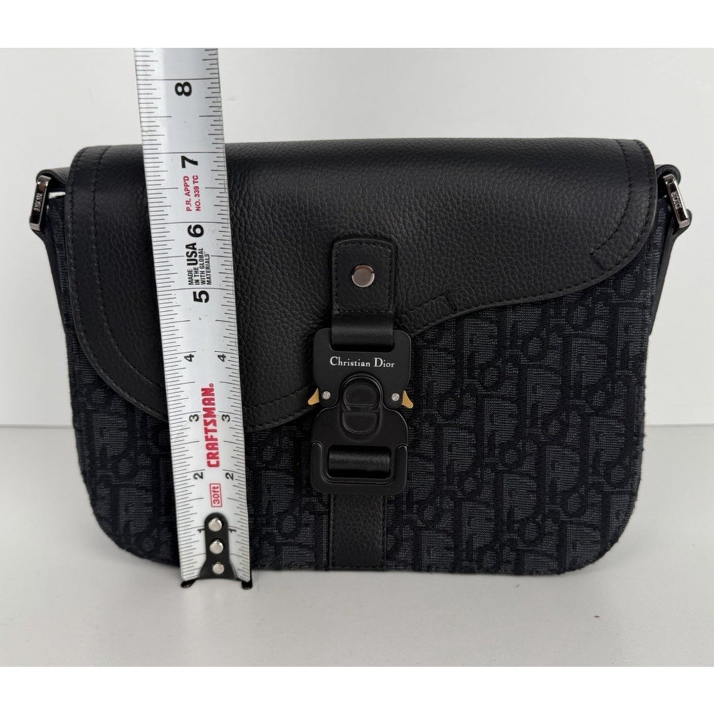 Christian Dior Saddle Messenger Small Bag in Black Jacquard with Leather Trim D9