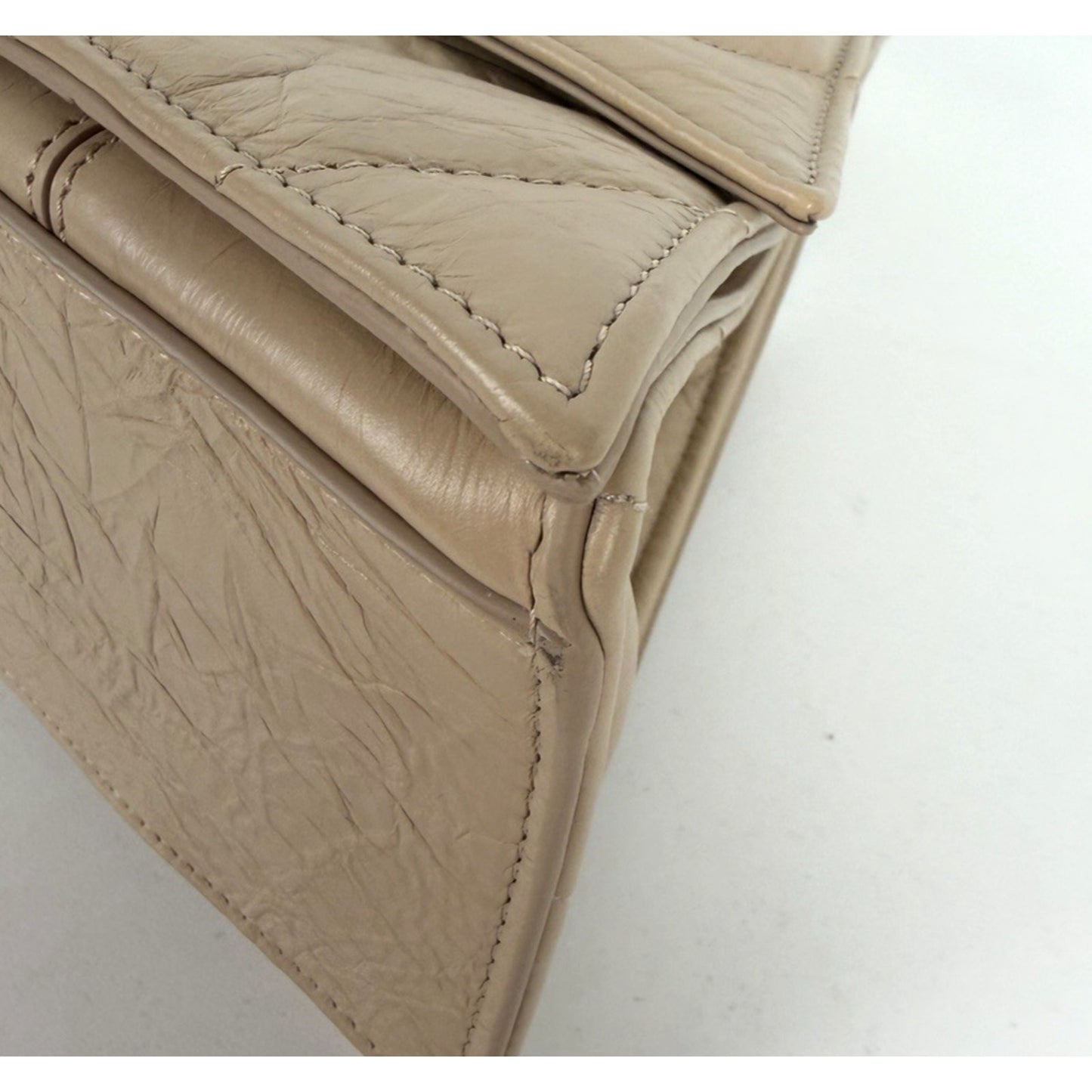 Balenciaga Large Crush Quilted Leather Chain Shoulder Bag in Light Taupe B3