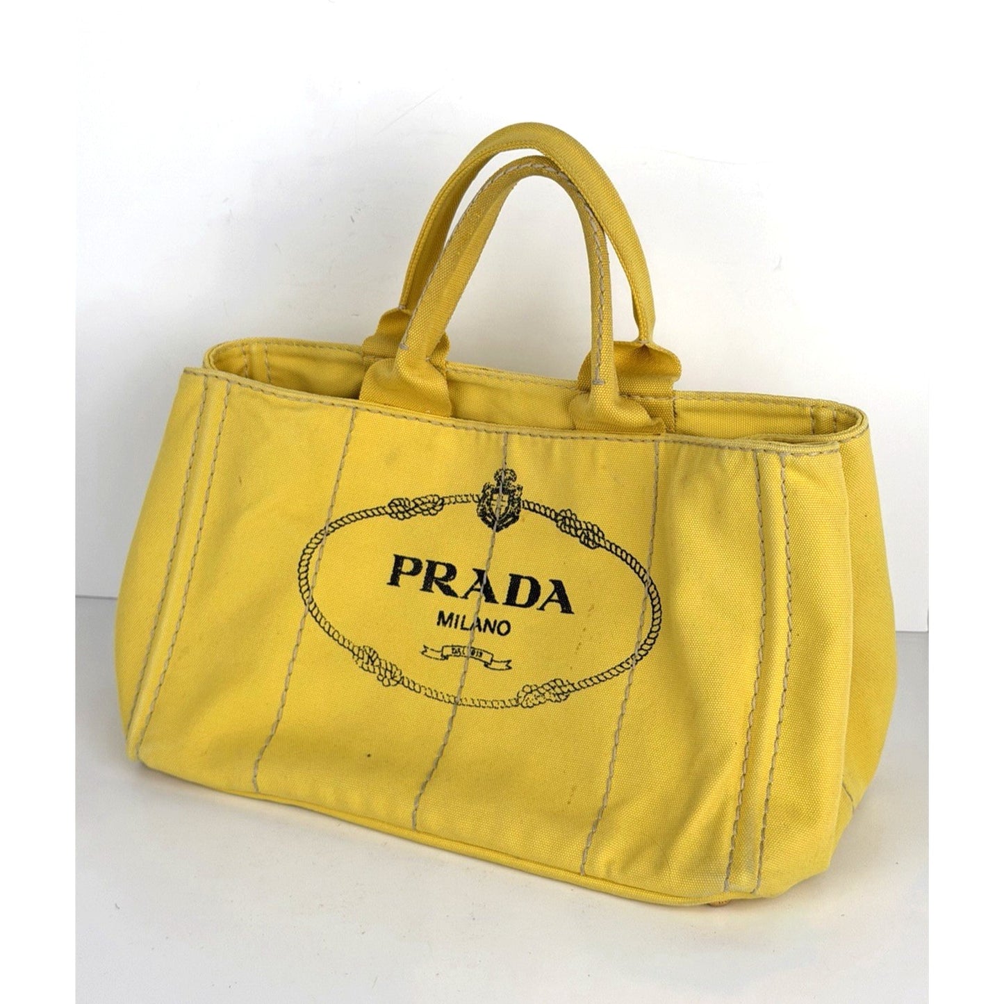 Prada Canapa Tote Bag Large in Yellow Canvas with Black Logo S-12