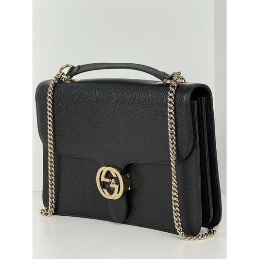 GUCCI Interlocking G Shoulder Bag Black Calfskin