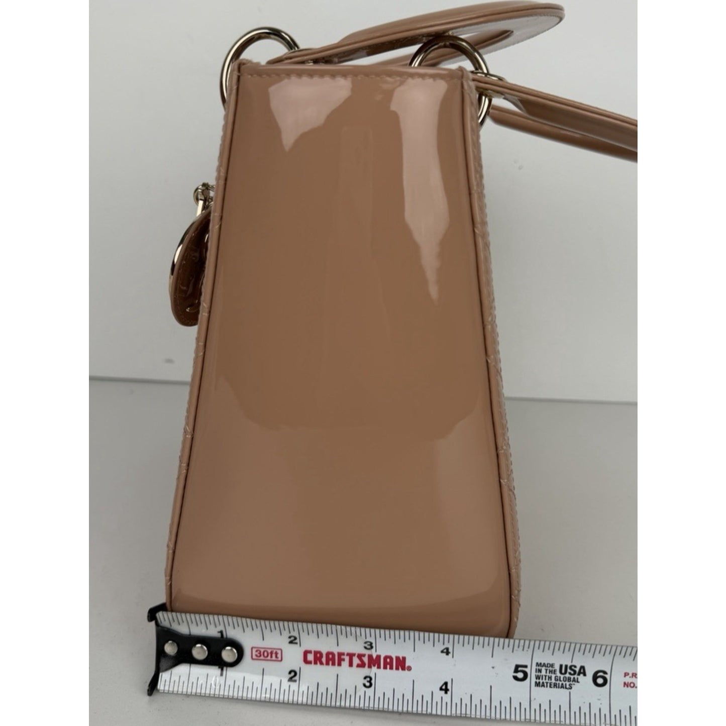 Christian Dior Lady Dior Medium Bag in Neutral High-Gloss Patent Leather D1