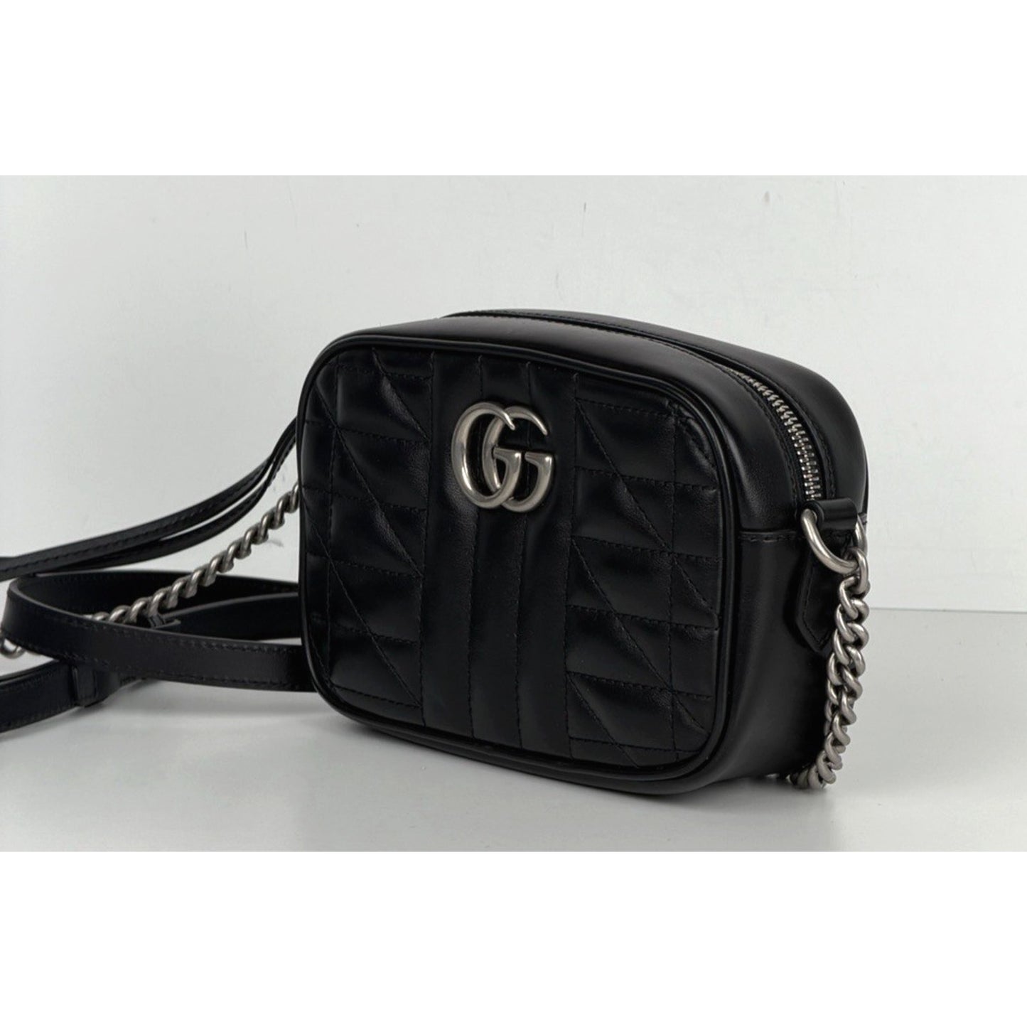 Gucci GG Marmont Mini Camera Crossbody Bag in Black Matelasse Leather S-14