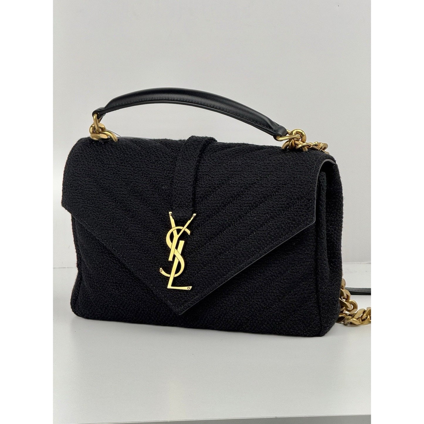 Saint Laurent College Medium Shoulder Bag in Quilted Tweed