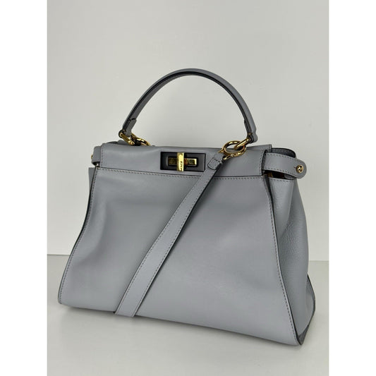 Fendi Peekaboo Medium Bag in Light Grey Leather with Gold Hardware D-9