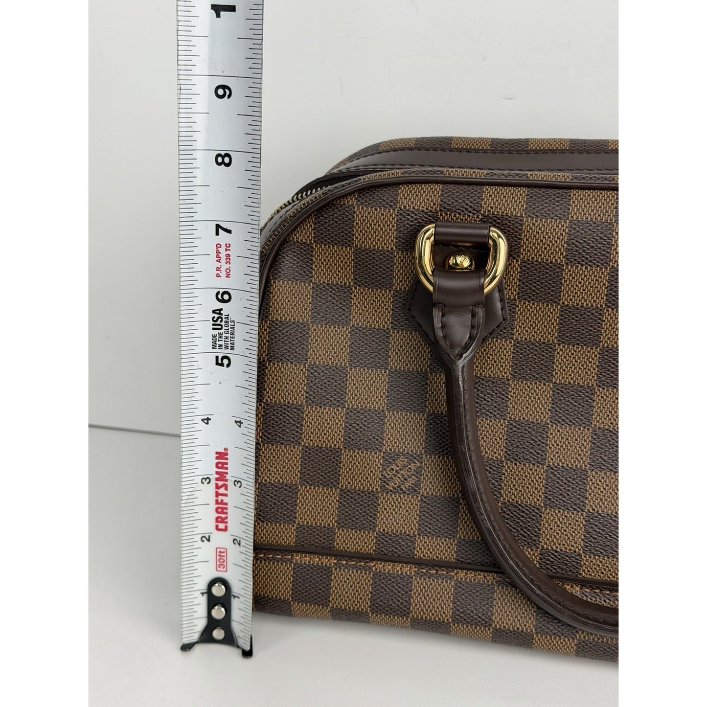 Louis Vuitton Duomo HandBag Damier Ebene & Brown Pattern Leather Handles 2006 S