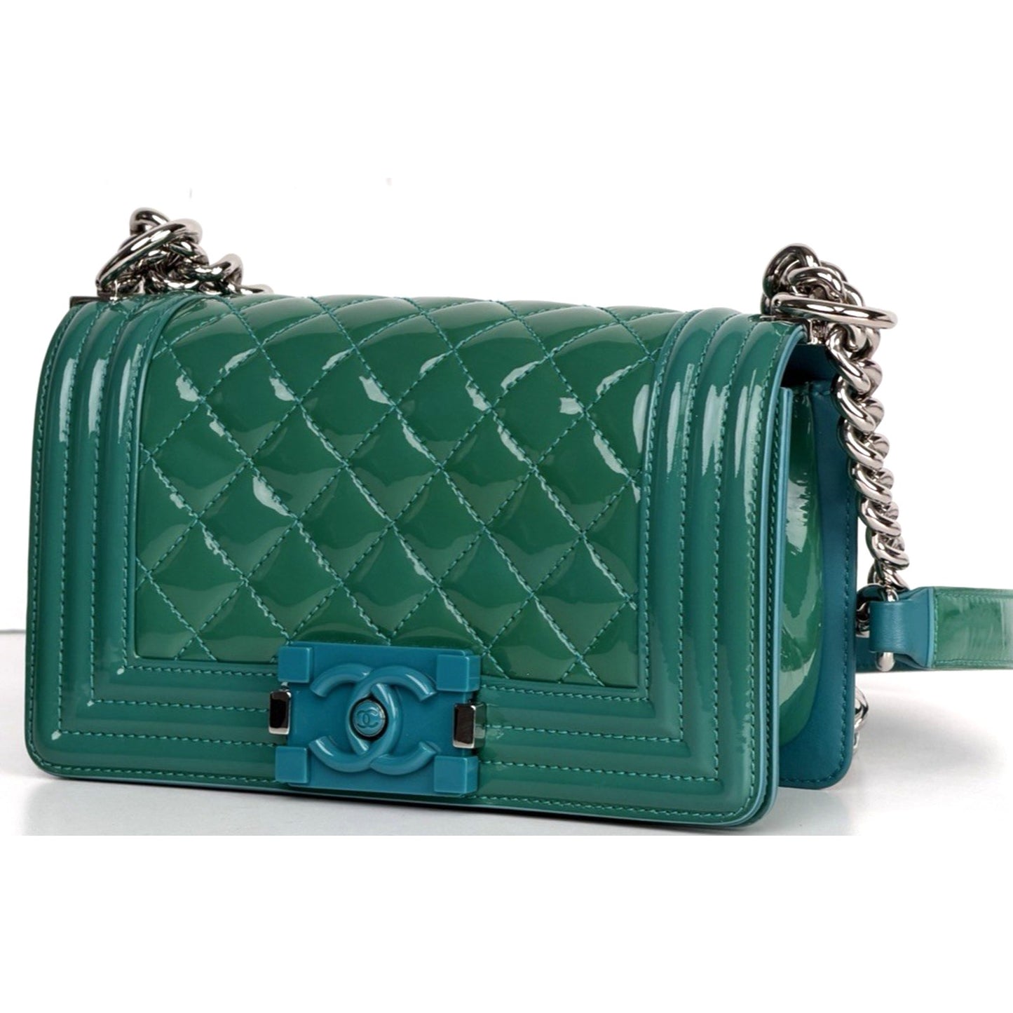 Chanel Boy Small Bag Crafted From Glossy Quilted Green Calfskin Leather 2015 E-3