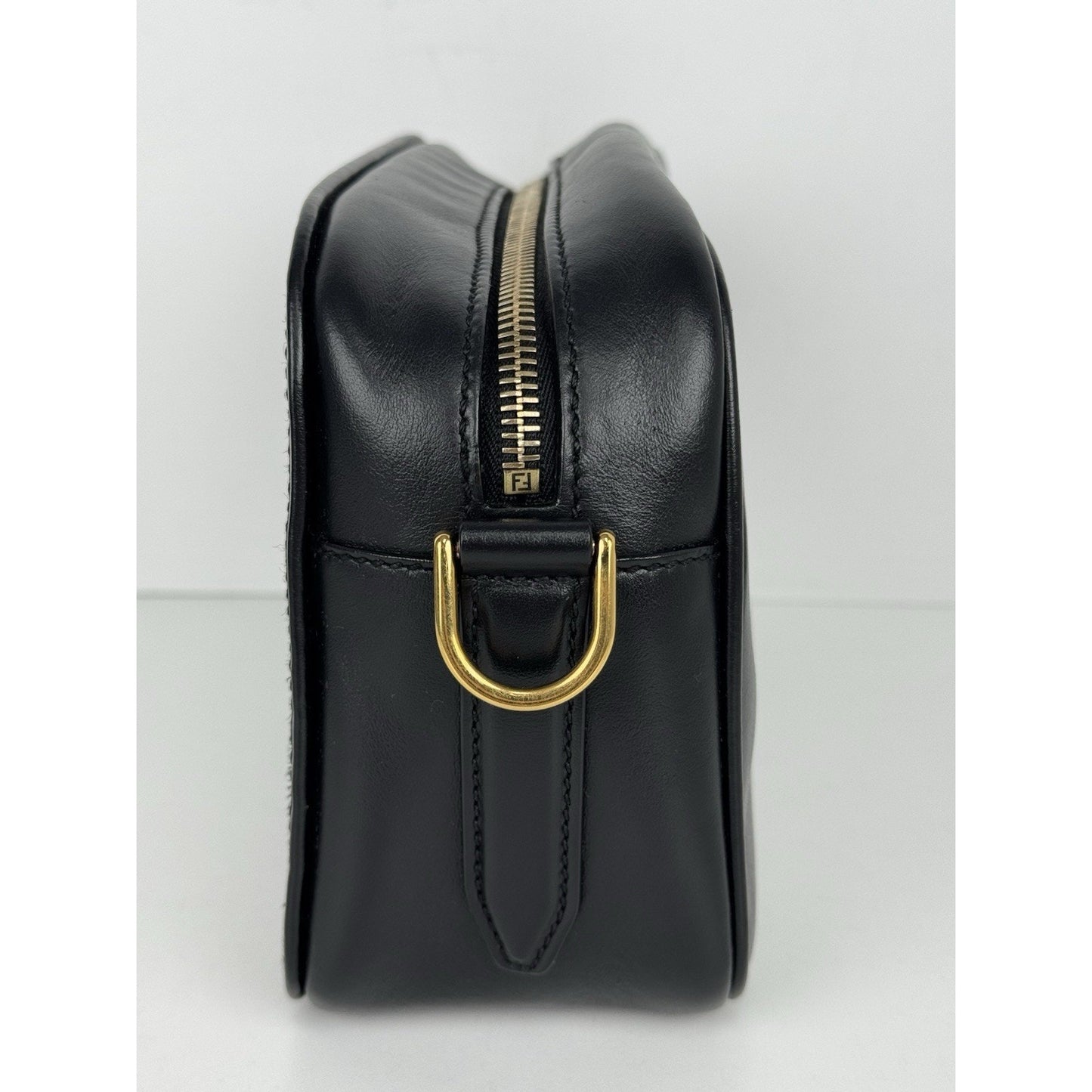 FENDI Vitello Century Bi-Color FF 1974 Embossed Mini Camera Case Maya B-9