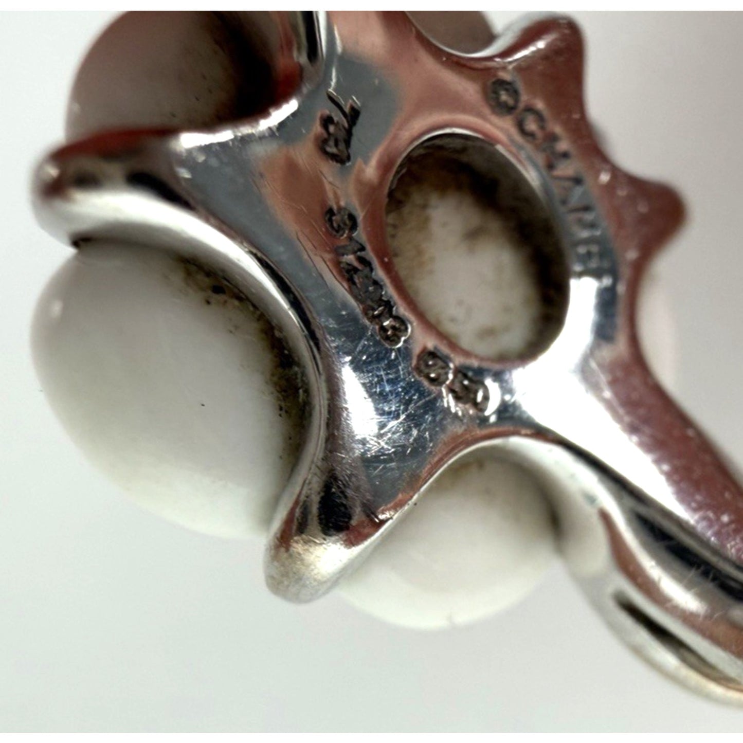 Chanel Camellia Agate Diamond Ring Size 5 in 18k White Gold