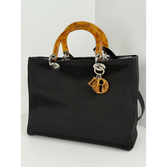 Christian Dior Large Lady Dior Tote in Canvas with Amber Handles