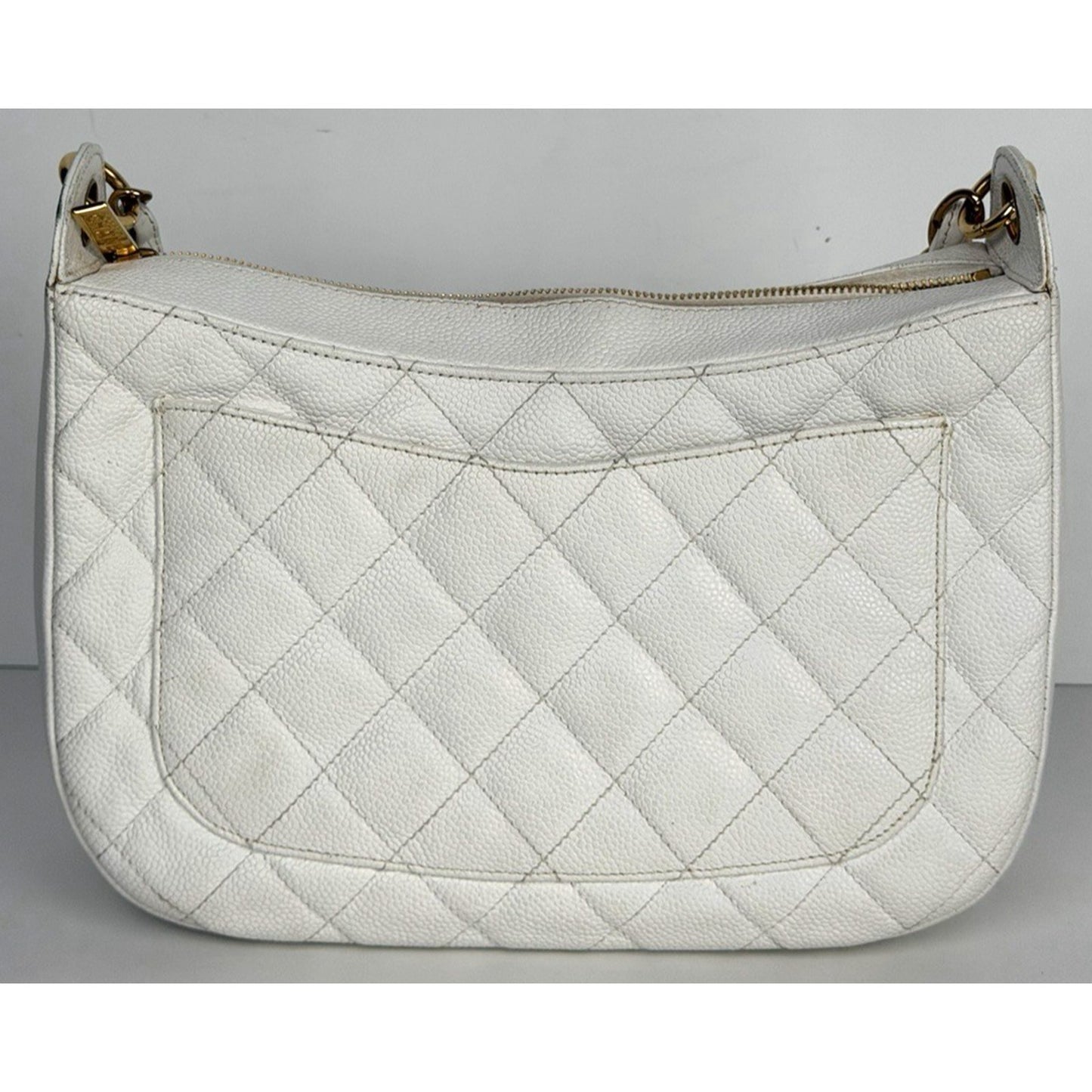 Chanel CC Hobo Medium Shoulder Bag in White Caviar Quilted Leather 2004 E3