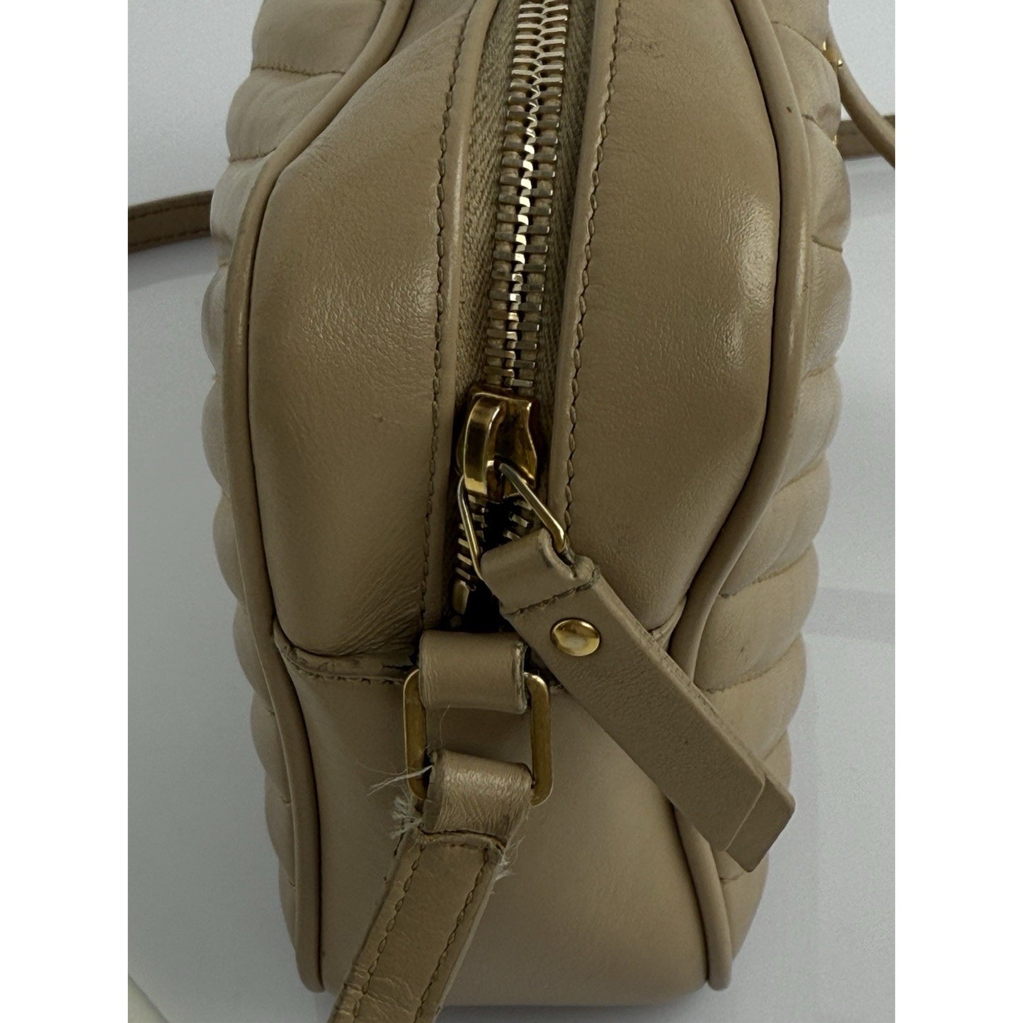 Saint Laurent Camera Bag Calfskin Matelasse Monogram Lou Beige