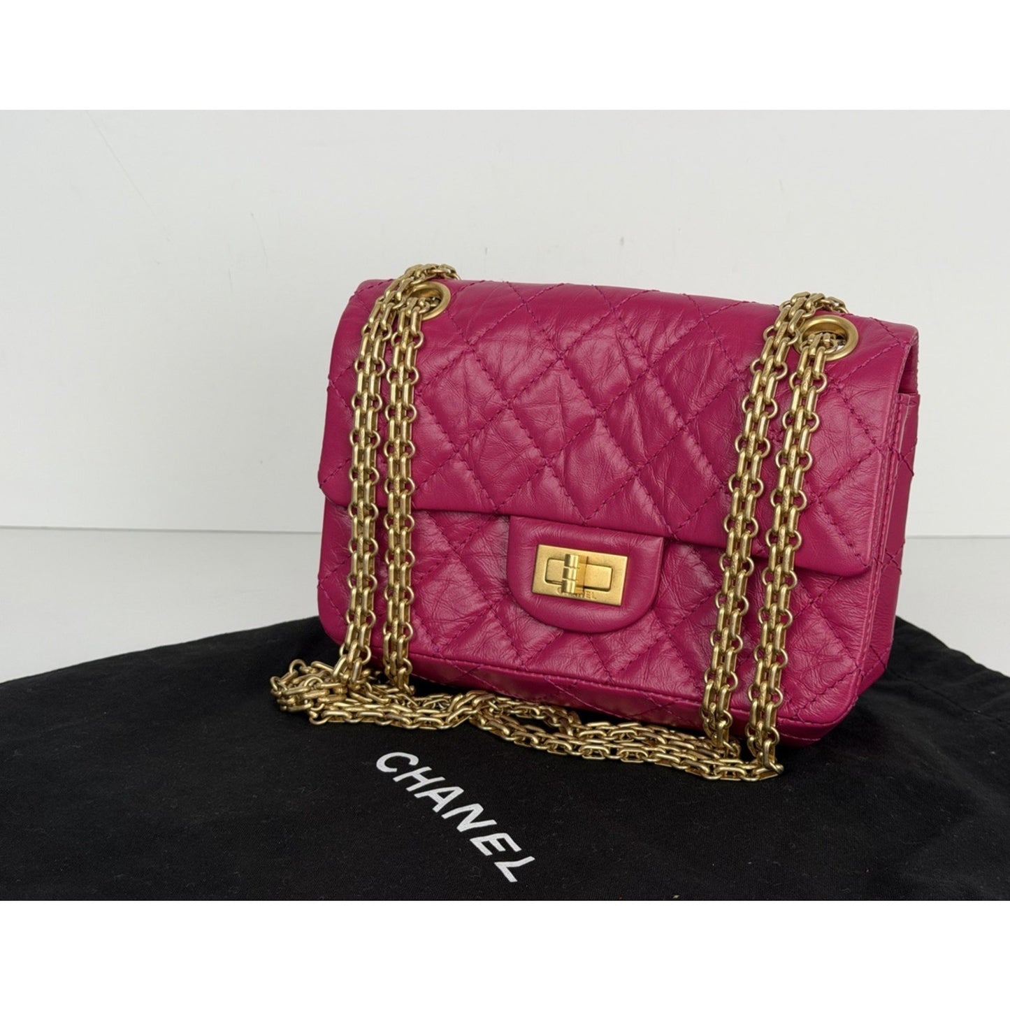 Chanel 2.55 Reissue Mini Flap Bag Quilted Calfskin Leather Pink Microchipped C9