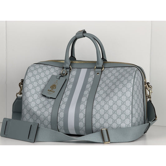 Gucci Ophidia Medium Duffle Bag in Blue GG Supreme Canvas and Leather